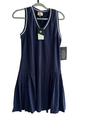 Tuckernuck Navy Blue Sleeveless Pleated Tennis Dress with White Trim